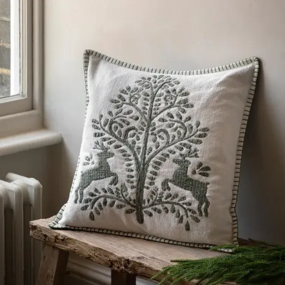 Christmas Tree & Leaping Deer Square Cushion - Green product