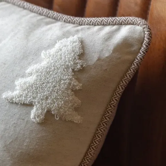 Christmas Tree Stitched Pattern Square Cushion - Natural alternate view