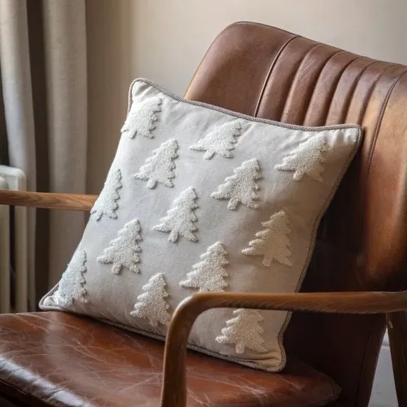 Christmas Tree Stitched Pattern Square Cushion - Natural product