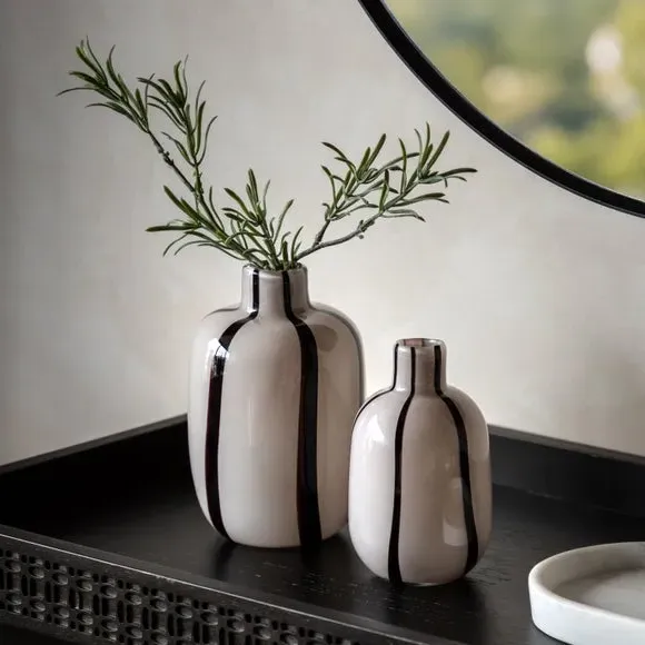 Linea Set of 2 Monochrome Stripe Glass Vases - White product