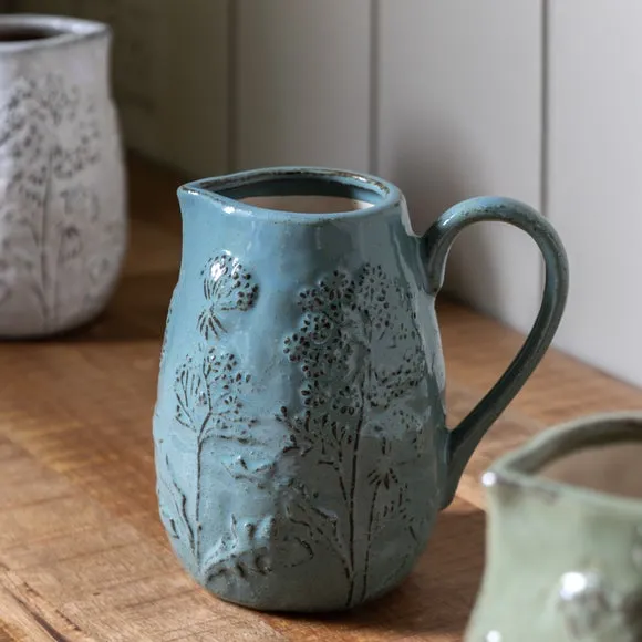 Meadow Embossed Ceramic Jug Vase - Blue product