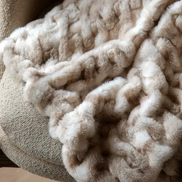 Mottled Faux Fur Throw Blanket - Cream alternate view