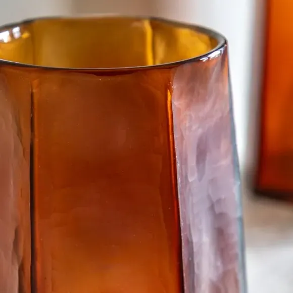 Organic Faceted Hurricane Vase - Amber, Glass alternate view