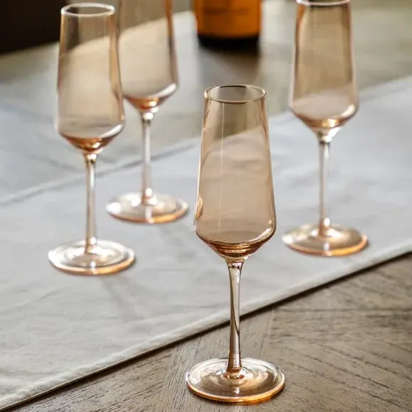 Set of 4 Flute Glasses - Amber, Glass