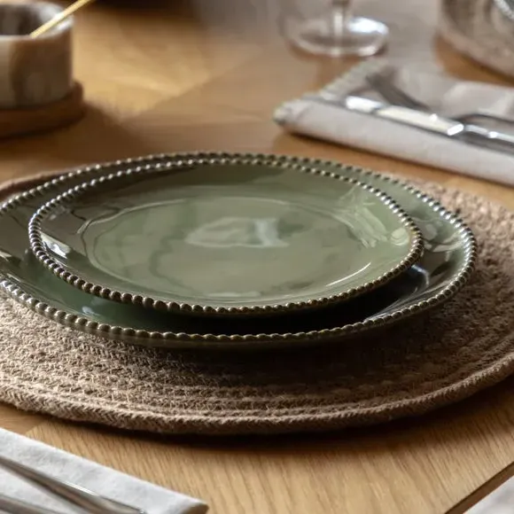 Set of 4 Organic Beaded Side Plates - Olive Green product