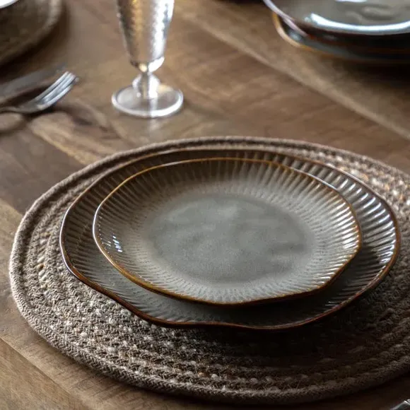 Set of 4 Organic Ridged Side Plates - Stone, Porcelain product