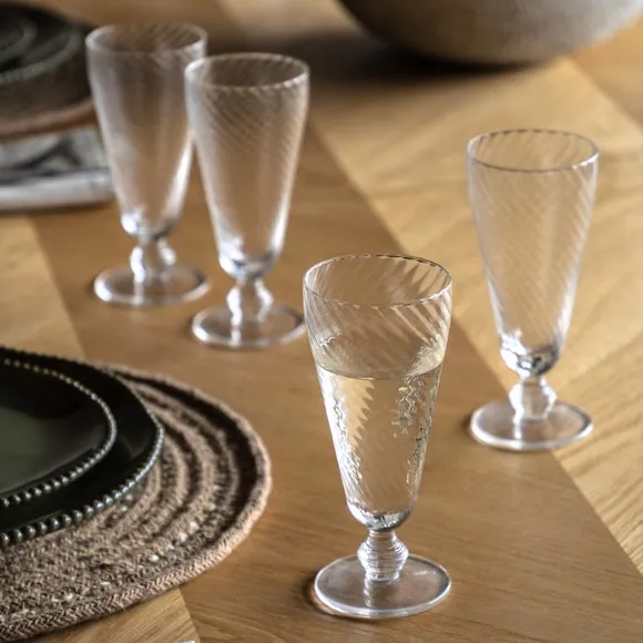 Set of 4 Swirl Flute Glasses - Clear, Glass