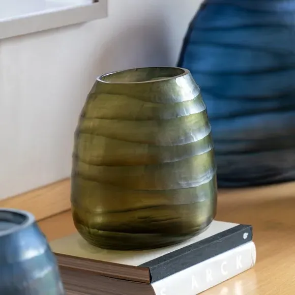 Sintra Hand Blown Carved Glass Vase - Olive Green product