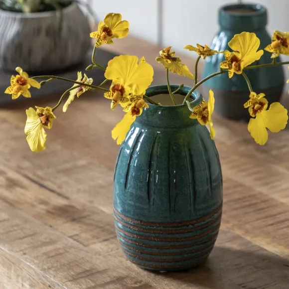 Southwold Ribbed Ceramic Vase Set of 2 - Teal product
