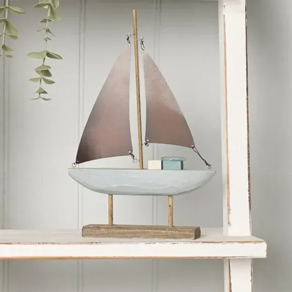Love Life By The Sea Driftwood & Sea Glass Boat Ornament product