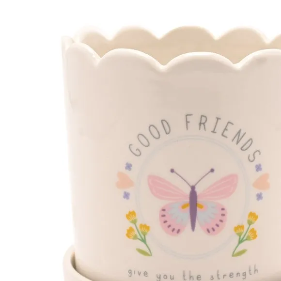 Love Life Friends Ceramic Plant Pot & Saucer Set - White alternate view