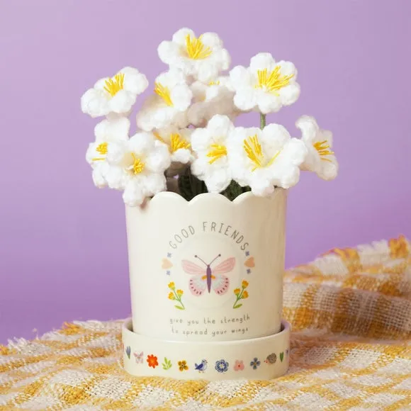 Love Life Friends Ceramic Plant Pot & Saucer Set - White product