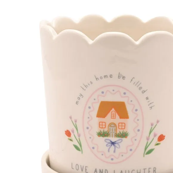 Love Life Home Plant Pot & Saucer Set - White, Ceramic alternate view
