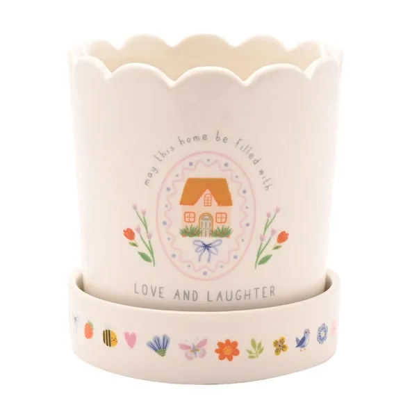 Love Life Home Plant Pot & Saucer Set - White, Ceramic product