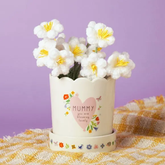 Love Life Mummy Plant Pot & Saucer Set - White, Ceramic product
