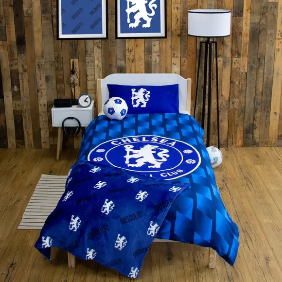 Chelsea FC Geometric Reversible Duvet Cover & Pillowcase Set - Blue, Polycotton product