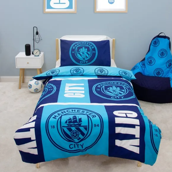Man City Flashy Quilt Cover and Pillowcase Set - Blue, Polycotton product