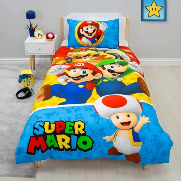 Nintendo Super Mario Single Reversible Duvet & Pillowcase Set - Blue alternate view