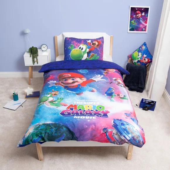 Super Mario Movie Galaxy Duvet Cover and Pillowcase Set - Blue alternate view