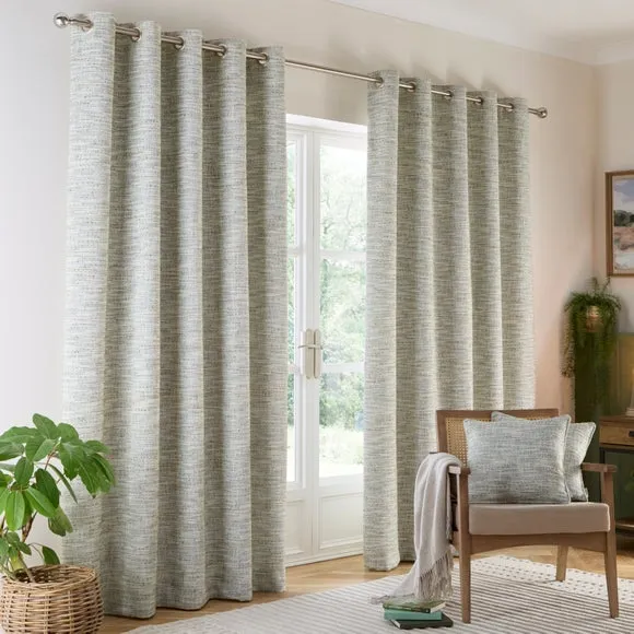 Eyelet Curtains with Textured Weave - Green alternate view