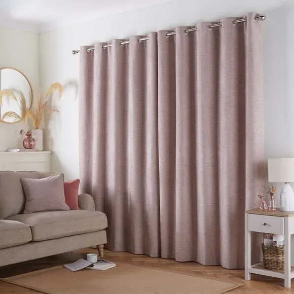 Swithland Herringbone Eyelet Curtains - Blush, Polyester by Dunelm, image 4