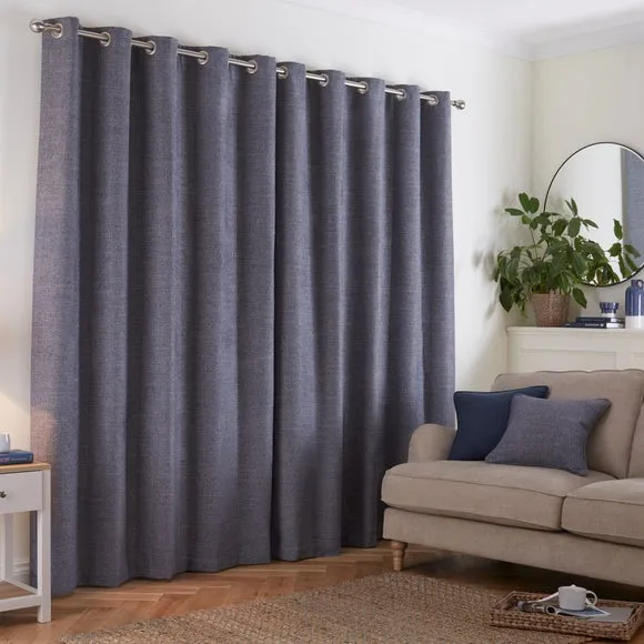 Swithland Herringbone Eyelet Curtains - Denim, Polyester by Dunelm, image 4