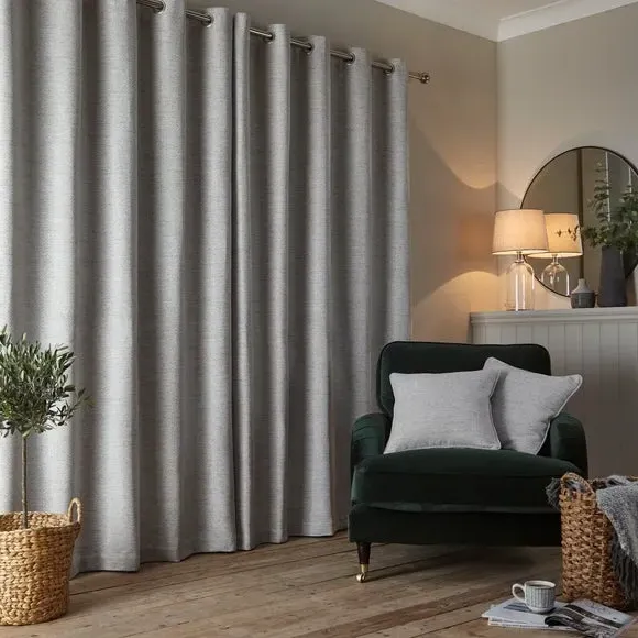 Swithland Herringbone Eyelet Curtains - White, Polyester by Dunelm, image 5