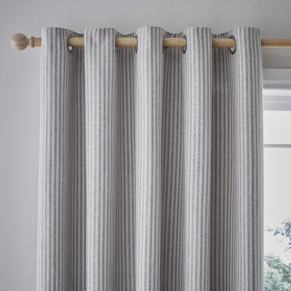 Herringbone Stripe Eyelet Curtains - Grey, Polyester product