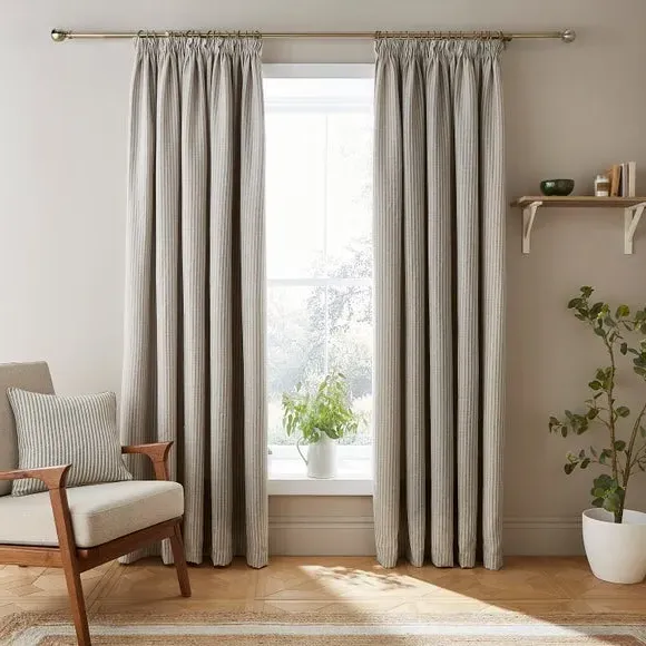 Herringbone Striped Pencil Pleat Curtains - Natural alternate view