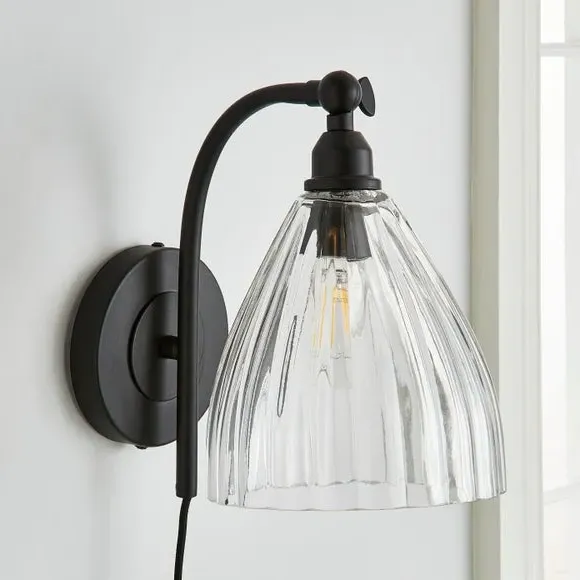 Allexton Plug-In Wall Light - Black, Fluted Glass alternate view