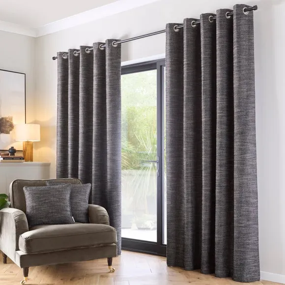 Swithland Herringbone Eyelet Curtains - Monochrome alternate view