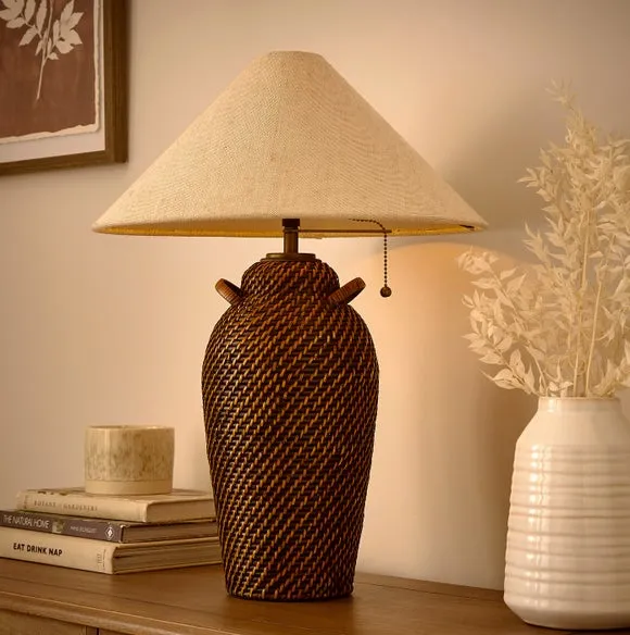 Table Lamp with Pull Cord - Brown, Rattan alternate view