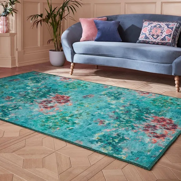 Fiore Washable Rug - Rose Teal