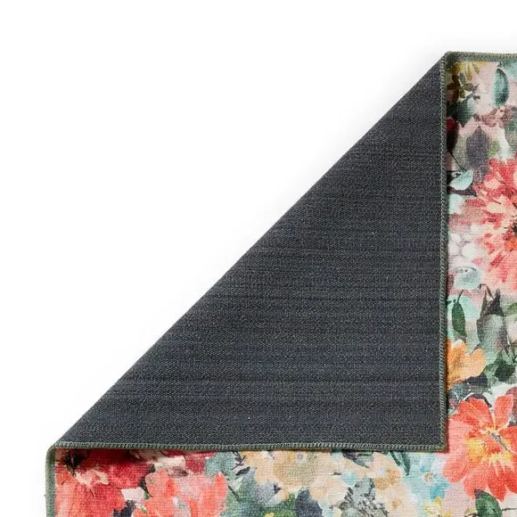 Tahiti Floral Washable Rug - Teal/Rouge alternate view