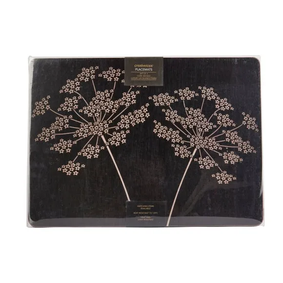 Leaf Silhouette Set of 4 Placemats - Black & White, Wood alternate view