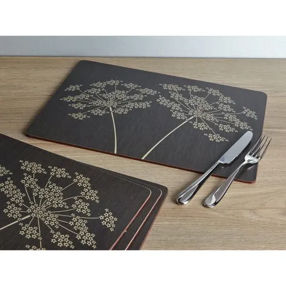 Leaf Silhouette Set of 4 Placemats - Black & White, Wood product