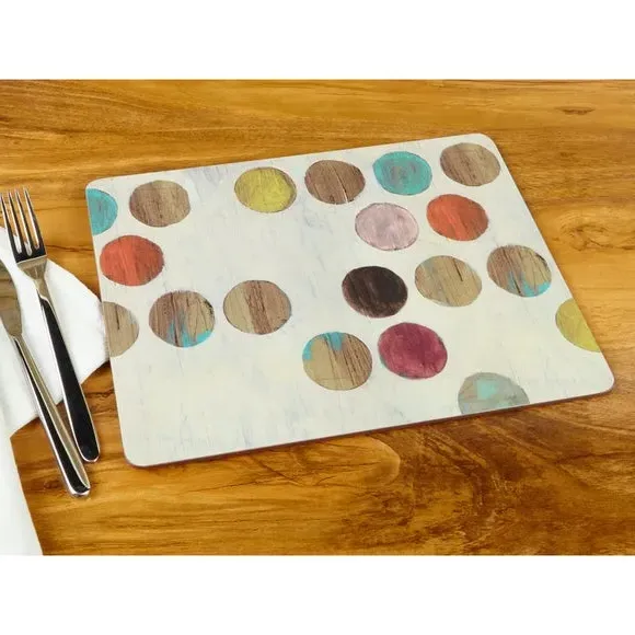 Retro Spot Set of 6 Wooden Placemats - White product