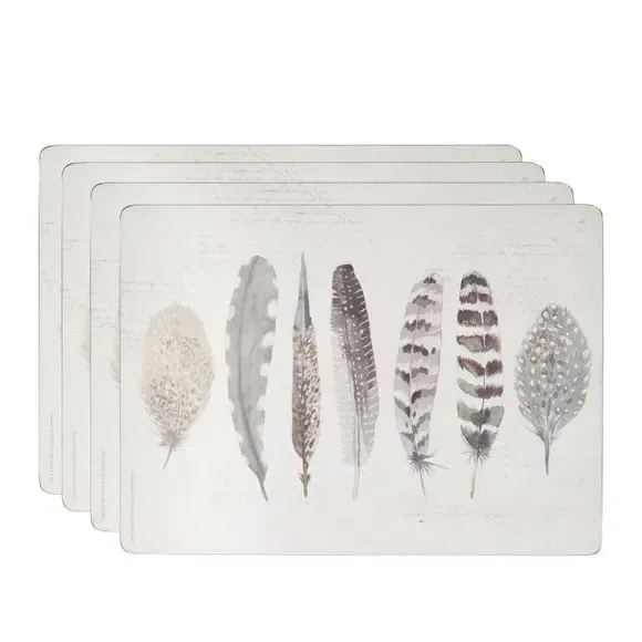 Set of 4 Feather Print Wooden Placemats - Grey product