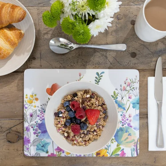 Set of 4 Meadow Floral Placemats - Blue, Wood alternate view