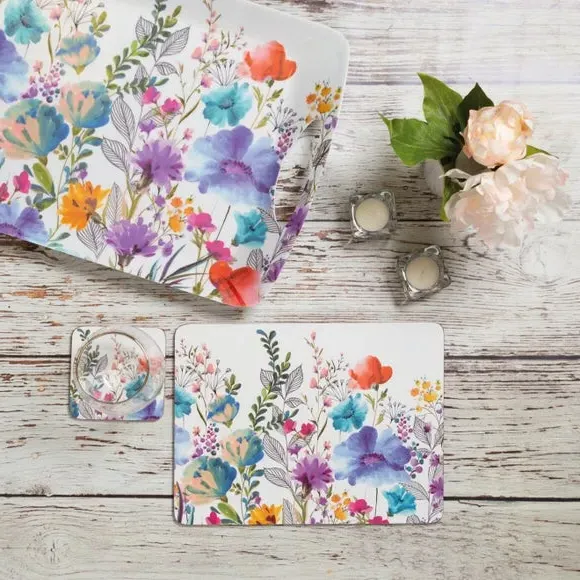 Set of 4 Meadow Floral Placemats - Blue, Wood product