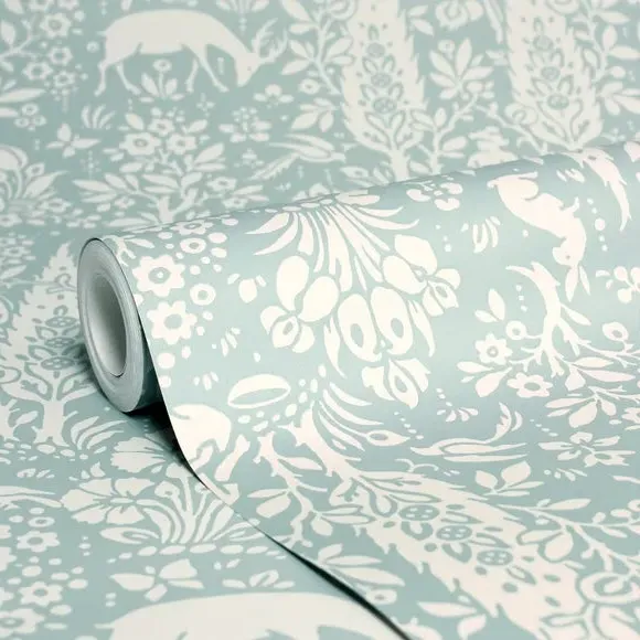 Woodland Wallpaper with Matt Finish - Duck Egg Blue alternate view