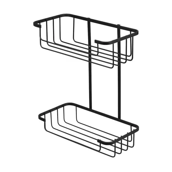 2-Tier Wall-Mounted Cosmetic Caddy - Black, Chrome alternate view