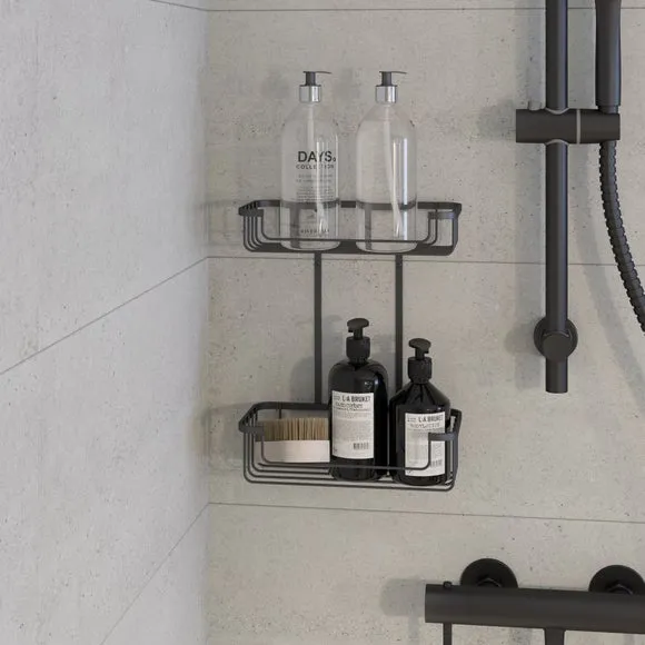 2-Tier Wall-Mounted Cosmetic Caddy - Black, Chrome product