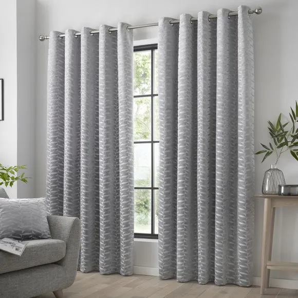 Jacquard Eyelet Curtains - Silver alternate view