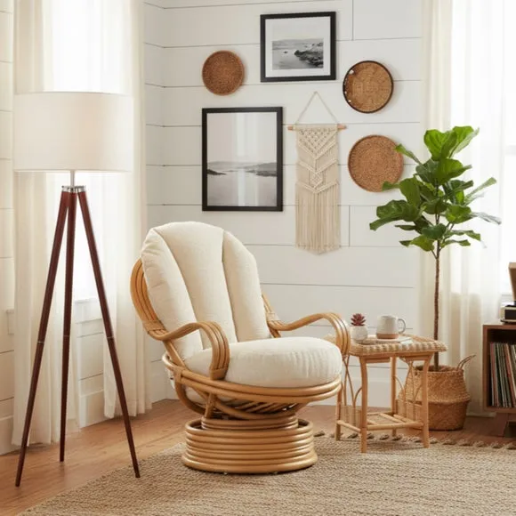 Viola Rattan Laminated Swivel Rocking Chair - Biscuit product