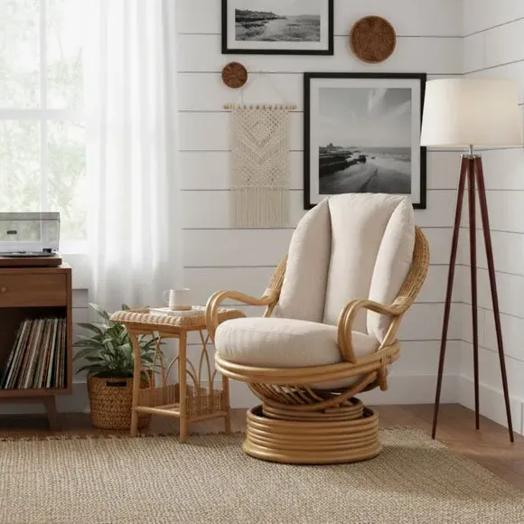 Viola Rattan Swivel Rocking Chair - Biscuit product