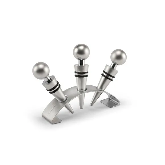 CellarDine 3-Piece Wine Stopper Set with Stand - Silver alternate view