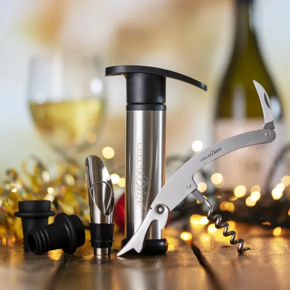 CellarDine Wine Accessory Gift Set - Silver product