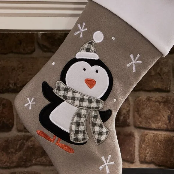 Christmas Stocking with Penguin Design - Grey alternate view