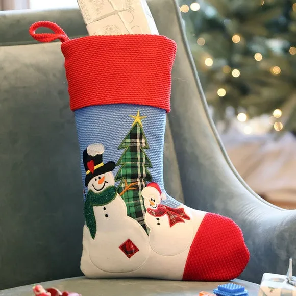 Christmas Stocking with Snowmen - Blue, Felt alternate view